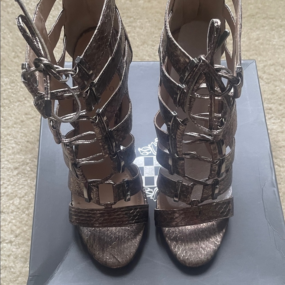 Vince Camuto Metallic Bronze Multi-Strap High Heel Sandals